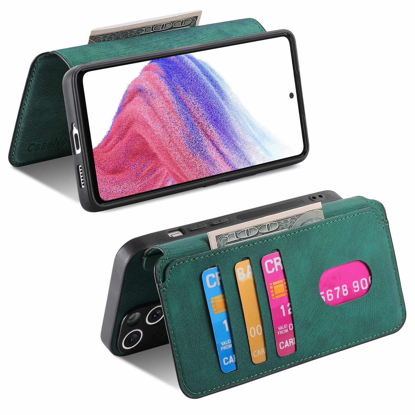 CASENEO MW-03 For Samsung Galaxy A16 4G / 5G Case Detachable Wallet Leather+TPU Phone Cover - Green