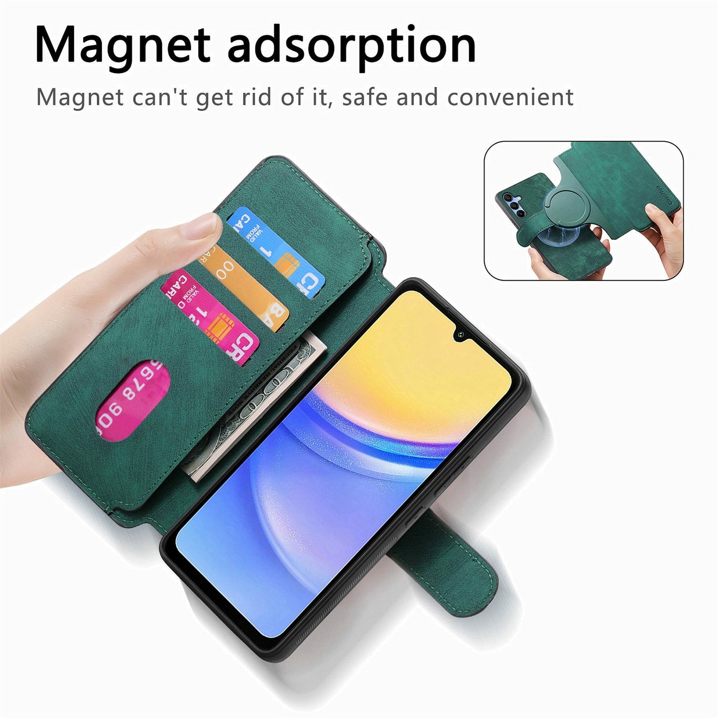 CASENEO MW-03 For Samsung Galaxy A16 4G / 5G Case Detachable Wallet Leather+TPU Phone Cover - Green