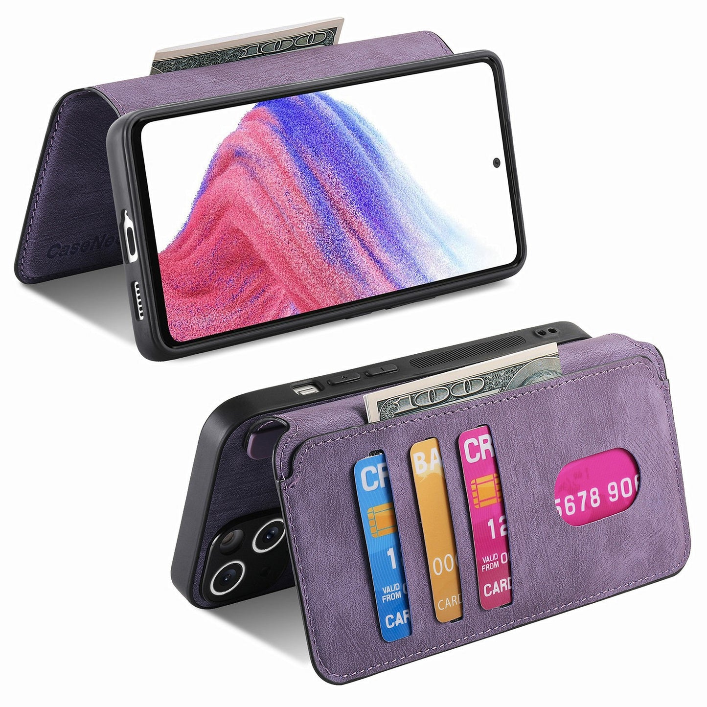 CASENEO MW-03 For Samsung Galaxy A16 4G / 5G Case Detachable Wallet Leather+TPU Phone Cover - Purple
