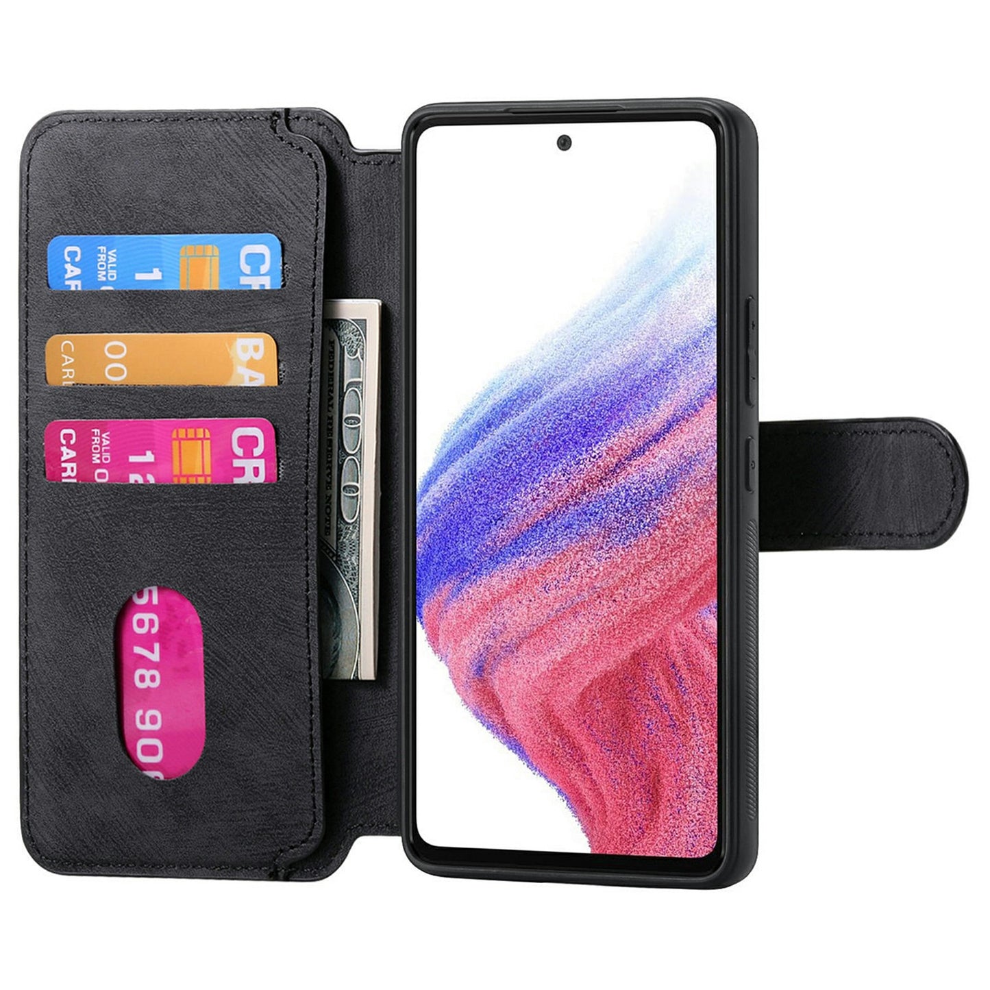 CASENEO MW-03 For Samsung Galaxy A06 Case Detachable Wallet Leather+TPU Phone Cover - Black