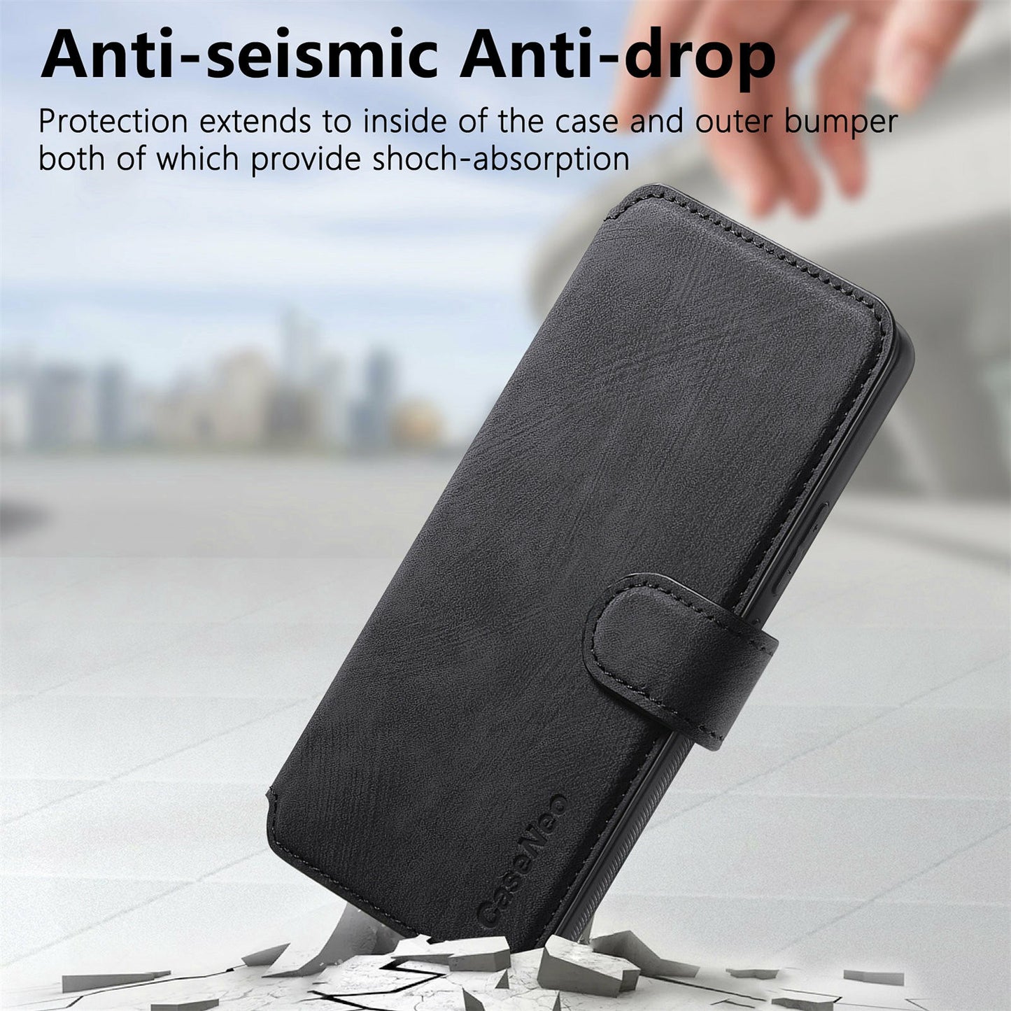CASENEO MW-03 For Samsung Galaxy A06 Case Detachable Wallet Leather+TPU Phone Cover - Black