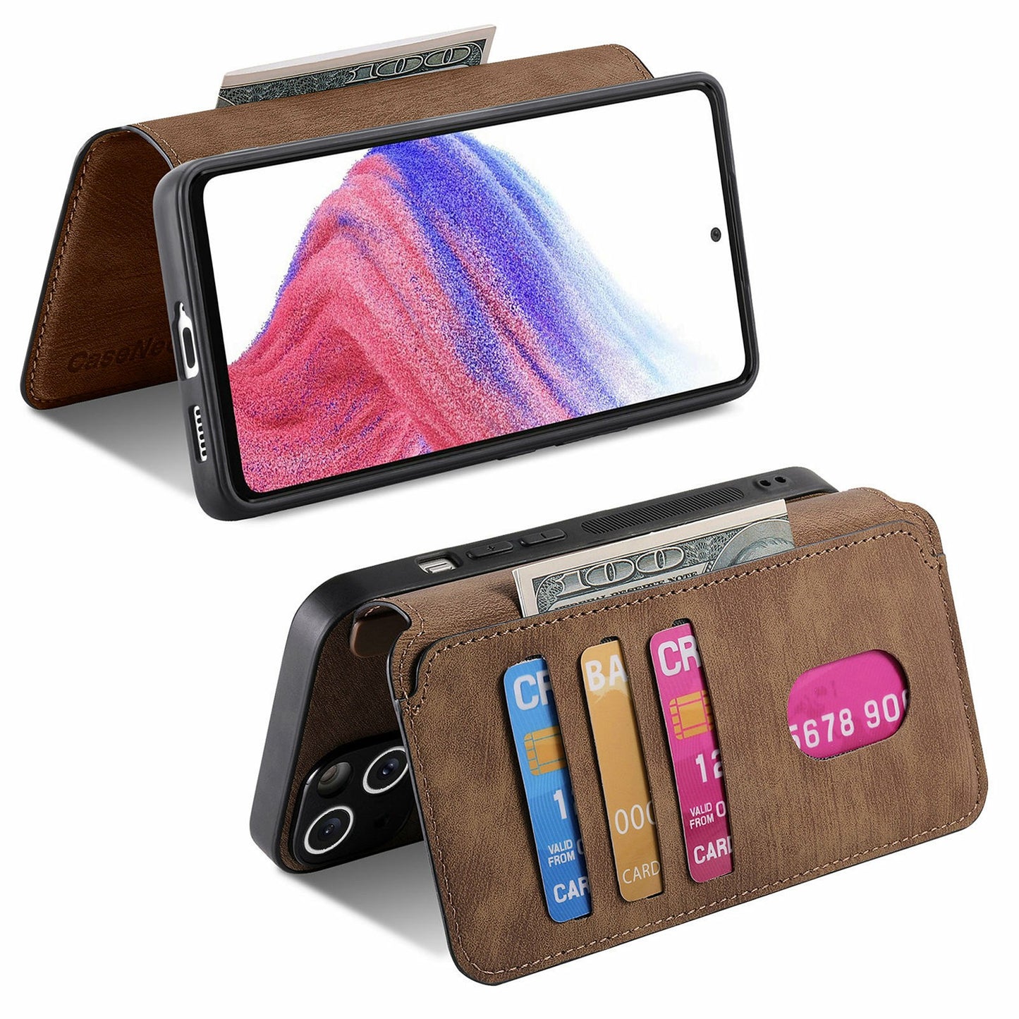 CASENEO MW-03 For Samsung Galaxy A06 Case Detachable Wallet Leather+TPU Phone Cover - Brown