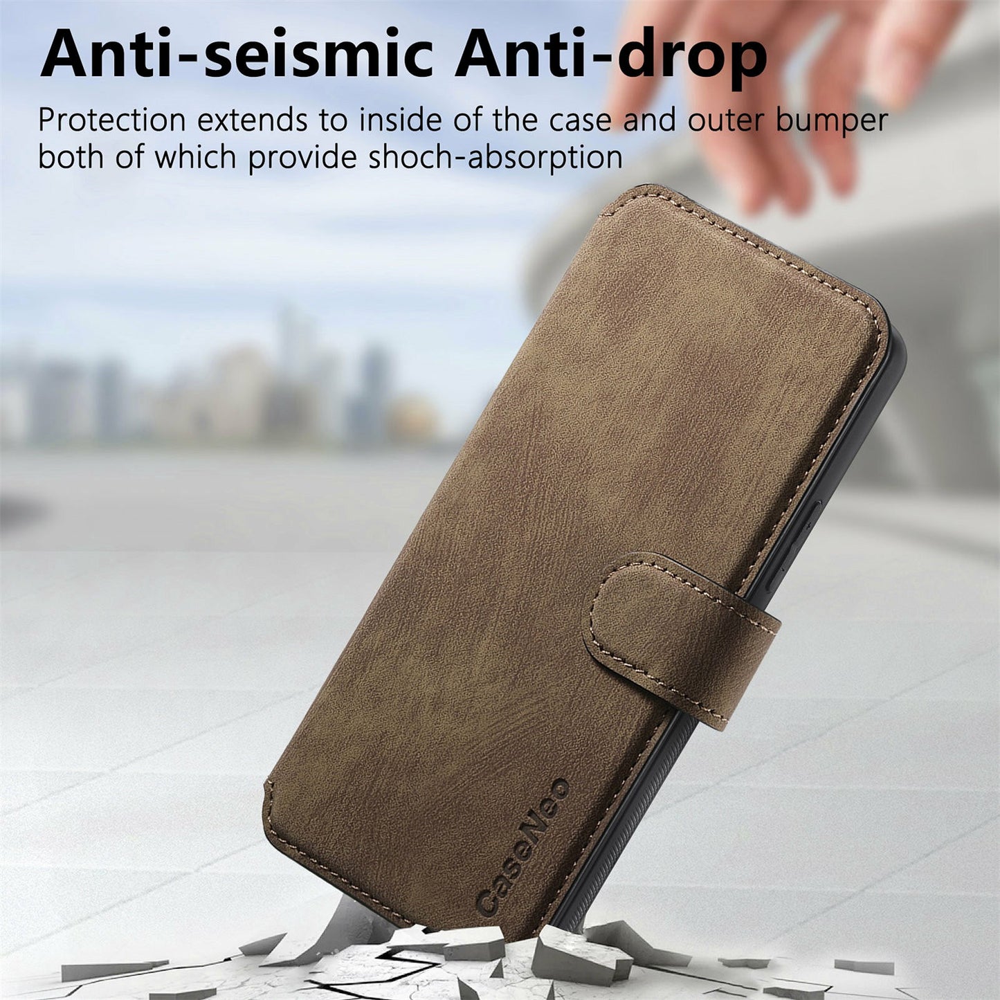 CASENEO MW-03 For Samsung Galaxy A06 Case Detachable Wallet Leather+TPU Phone Cover - Brown