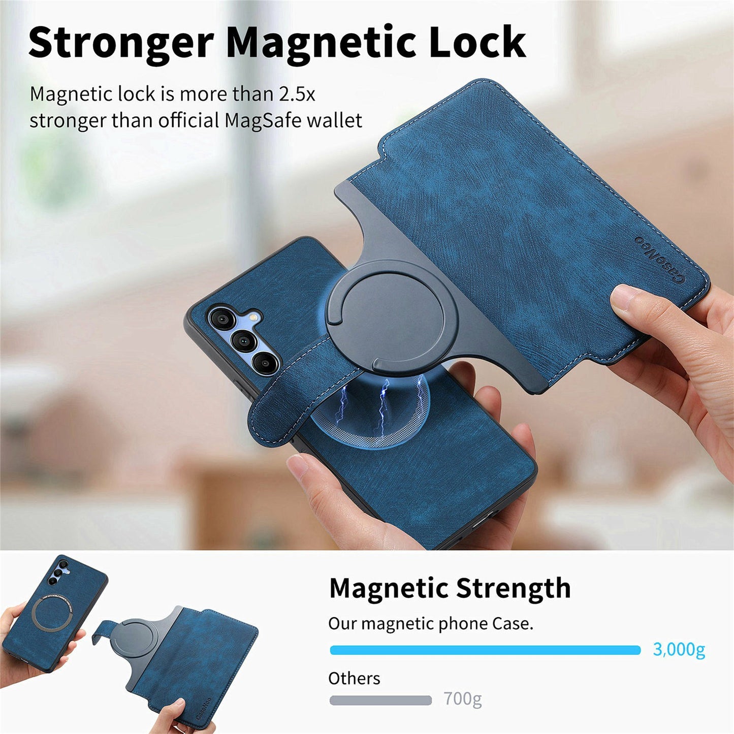 CASENEO MW-03 For Samsung Galaxy A06 Case Detachable Wallet Leather+TPU Phone Cover - Dark Blue