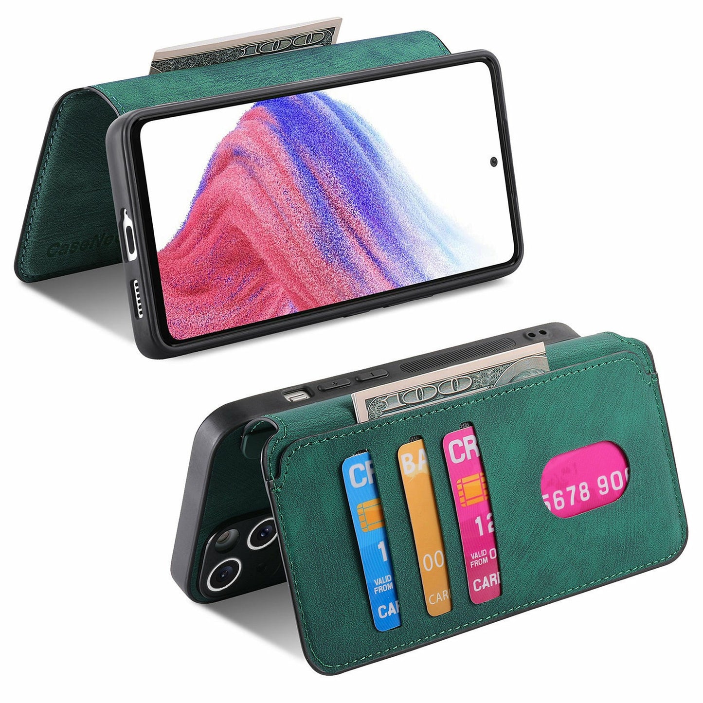 CASENEO MW-03 For Samsung Galaxy A06 Case Detachable Wallet Leather+TPU Phone Cover - Green