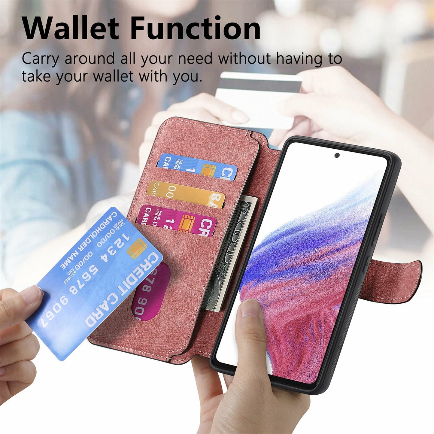 CASENEO MW-03 For Samsung Galaxy A06 Case Detachable Wallet Leather+TPU Phone Cover - Pink