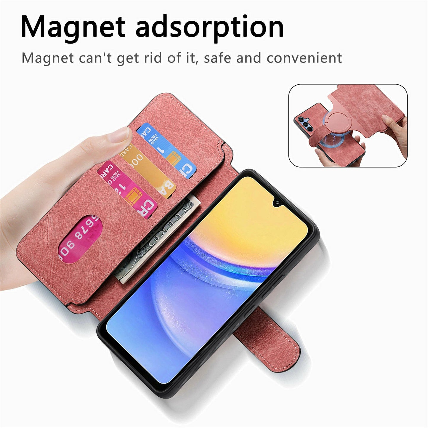 CASENEO MW-03 For Samsung Galaxy A06 Case Detachable Wallet Leather+TPU Phone Cover - Pink
