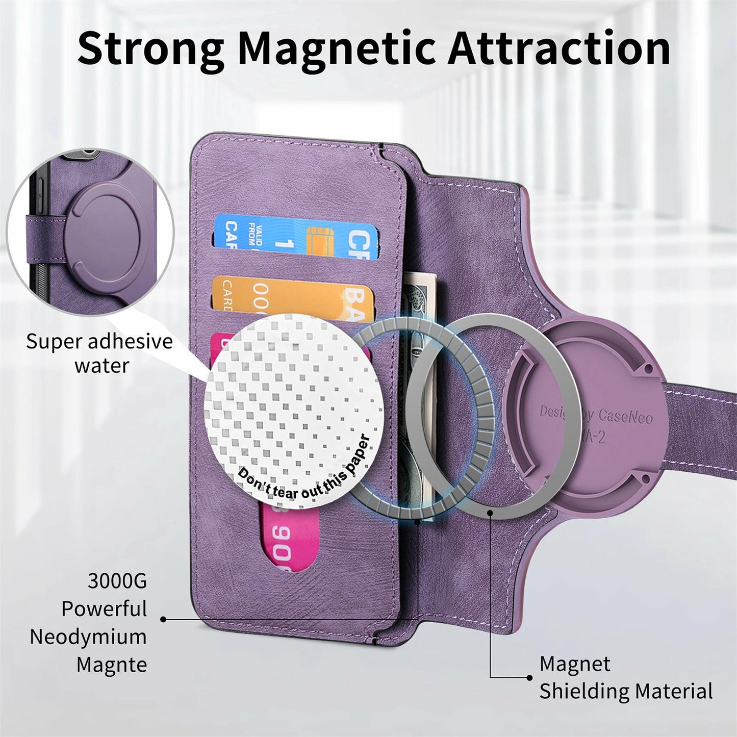 CASENEO MW-03 For Samsung Galaxy A06 Case Detachable Wallet Leather+TPU Phone Cover - Purple