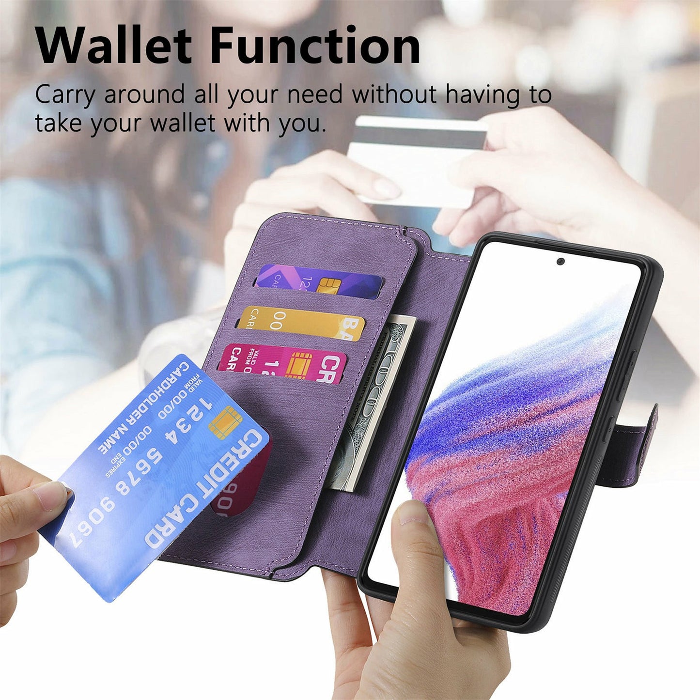 CASENEO MW-03 For Samsung Galaxy A06 Case Detachable Wallet Leather+TPU Phone Cover - Purple