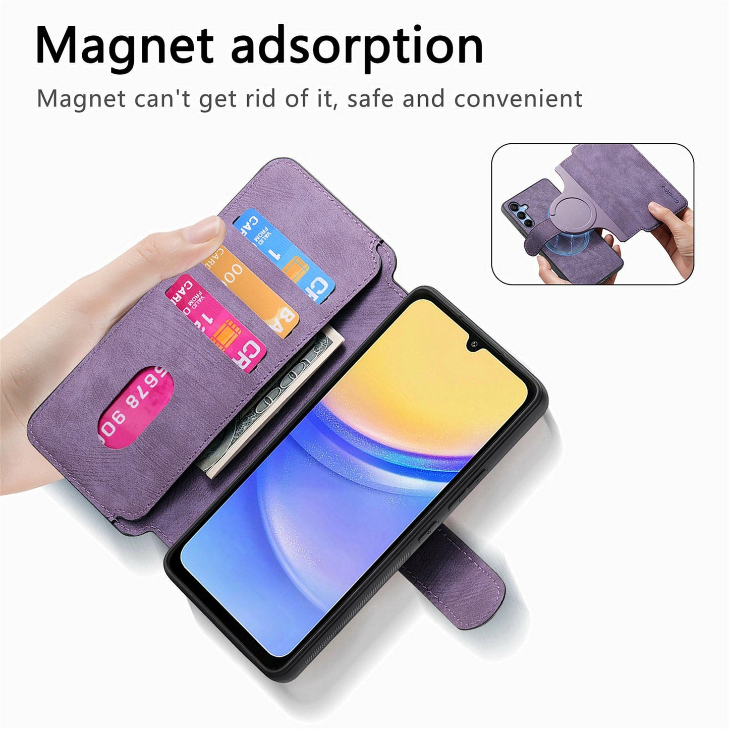 CASENEO MW-03 For Samsung Galaxy A06 Case Detachable Wallet Leather+TPU Phone Cover - Purple