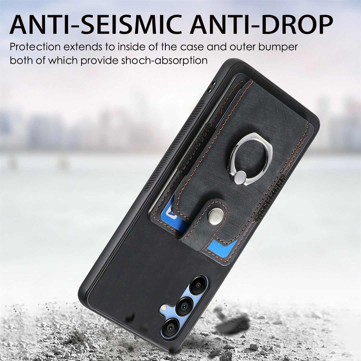 For Samsung Galaxy A16 4G / 5G Case Kickstand Leather+TPU Non-Slip Protective Cover Card Slots - Black