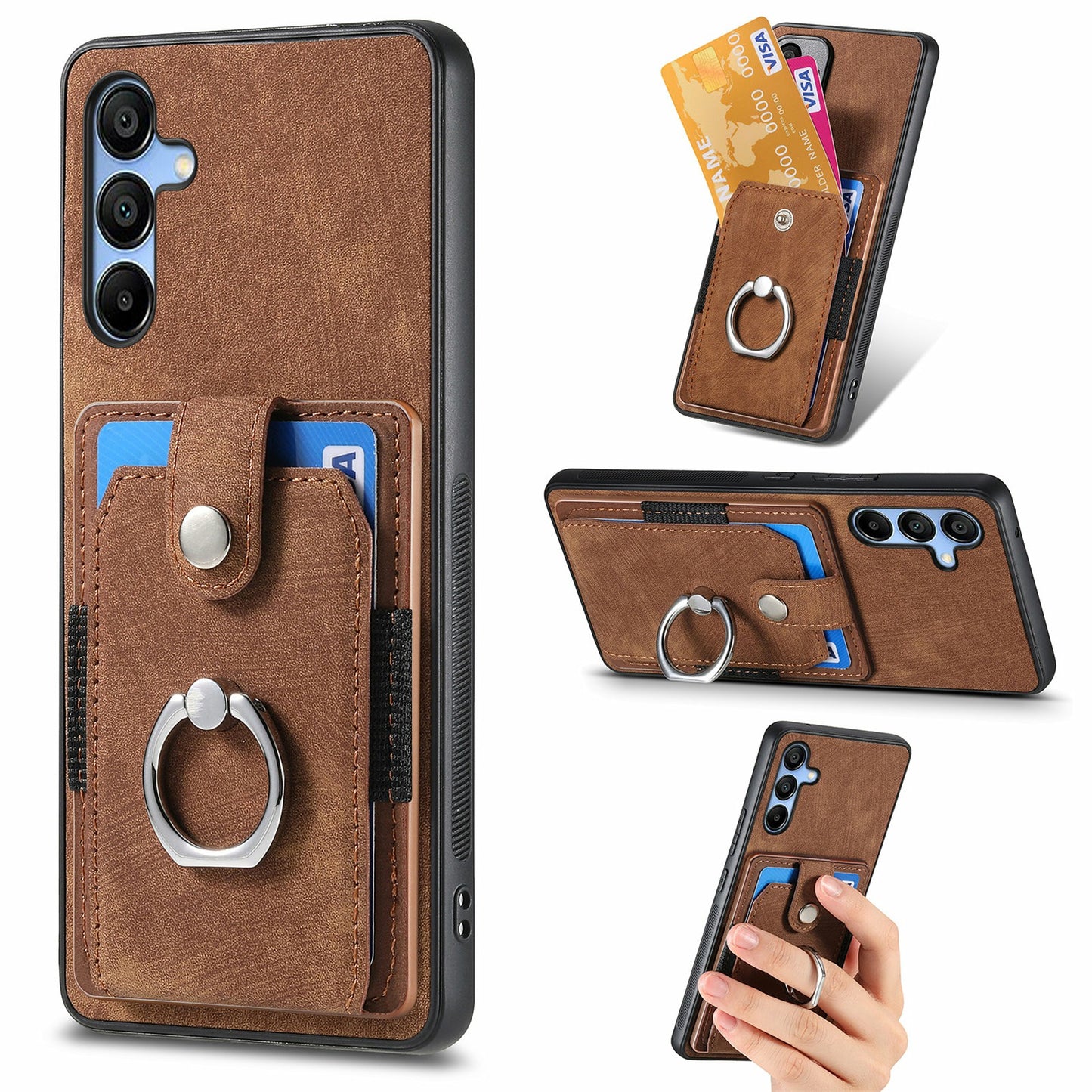 For Samsung Galaxy A16 4G / 5G Case Kickstand Leather+TPU Non-Slip Protective Cover Card Slots - Brown