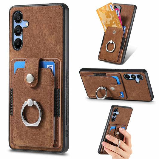 For Samsung Galaxy A16 4G / 5G Case Kickstand Leather+TPU Non-Slip Protective Cover Card Slots - Brown