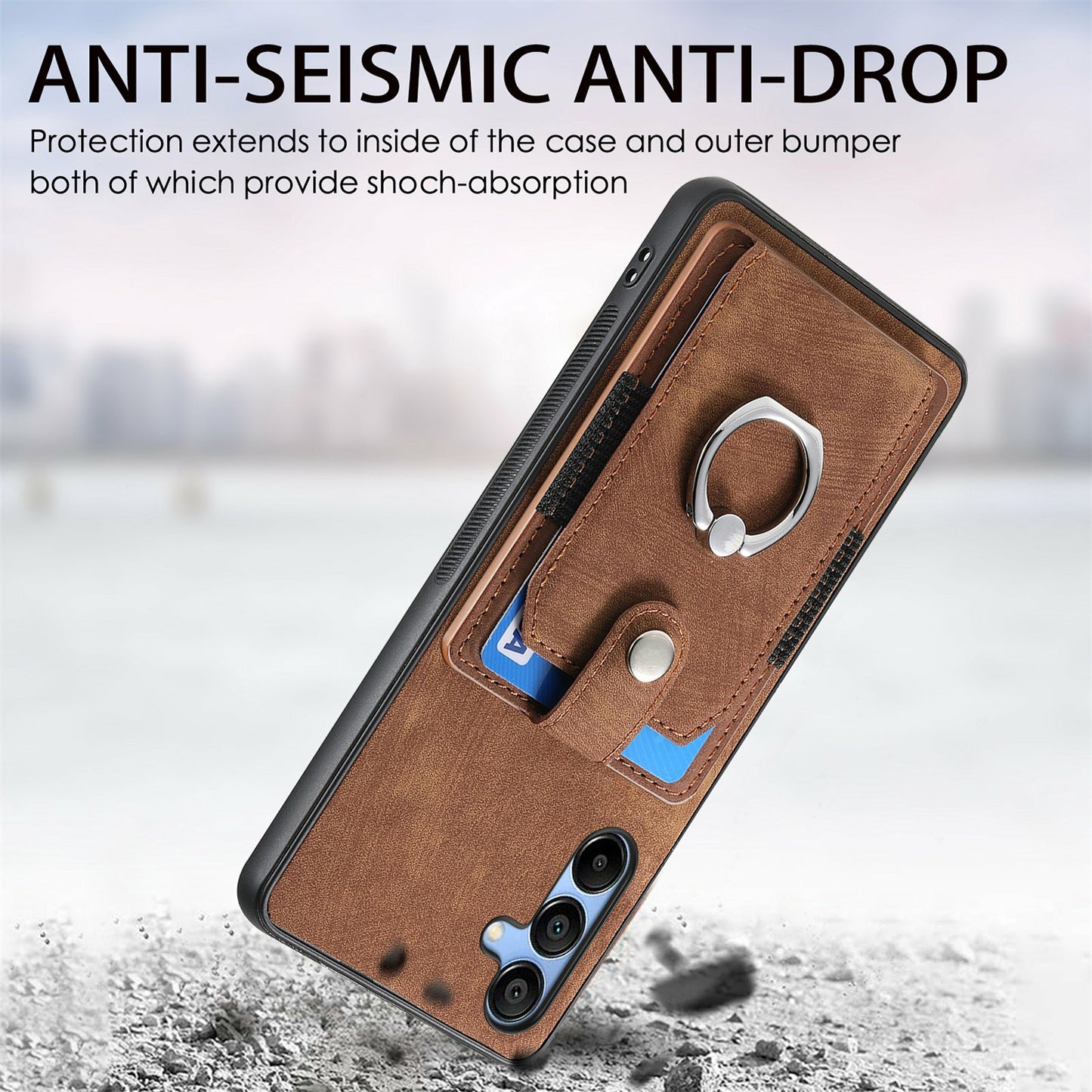 For Samsung Galaxy A16 4G / 5G Case Kickstand Leather+TPU Non-Slip Protective Cover Card Slots - Brown