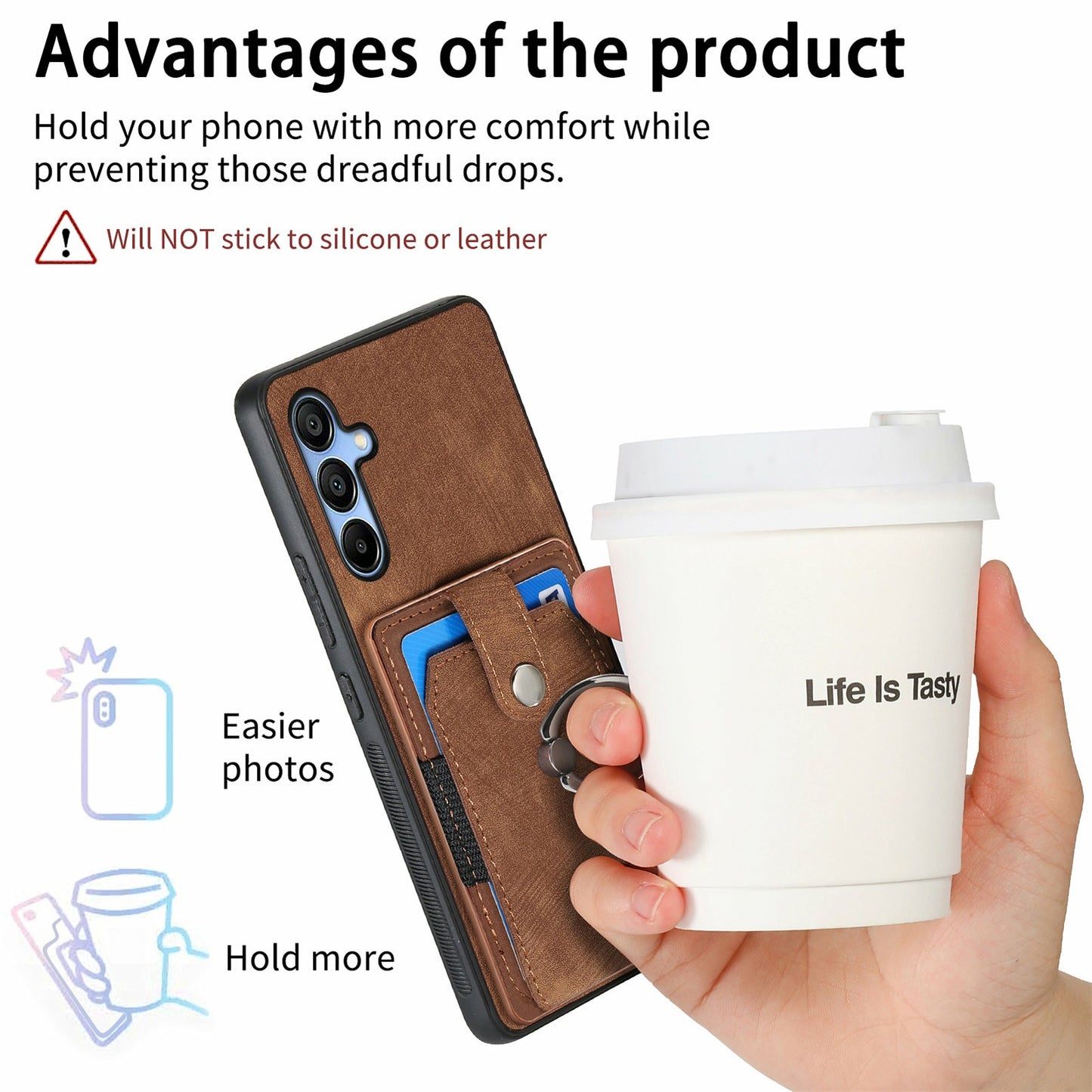 For Samsung Galaxy A16 4G / 5G Case Kickstand Leather+TPU Non-Slip Protective Cover Card Slots - Brown