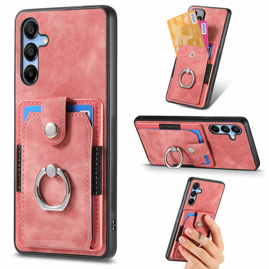 For Samsung Galaxy A16 4G / 5G Case Kickstand Leather+TPU Non-Slip Protective Cover Card Slots - Pink