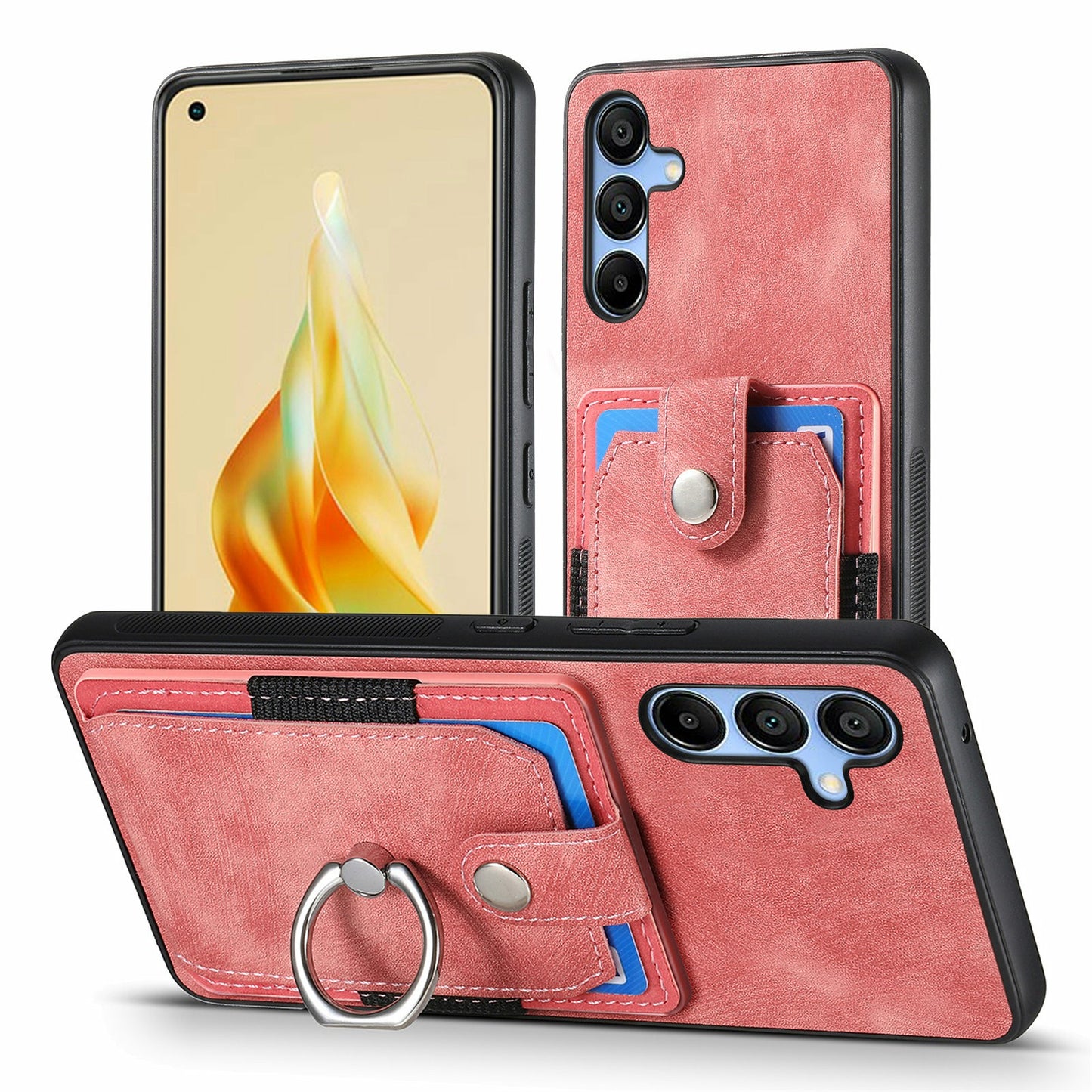 For Samsung Galaxy A16 4G / 5G Case Kickstand Leather+TPU Non-Slip Protective Cover Card Slots - Pink
