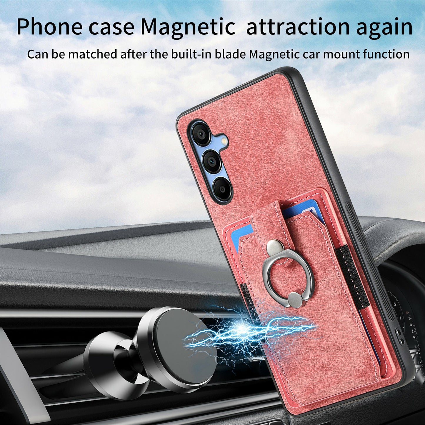 For Samsung Galaxy A16 4G / 5G Case Kickstand Leather+TPU Non-Slip Protective Cover Card Slots - Pink