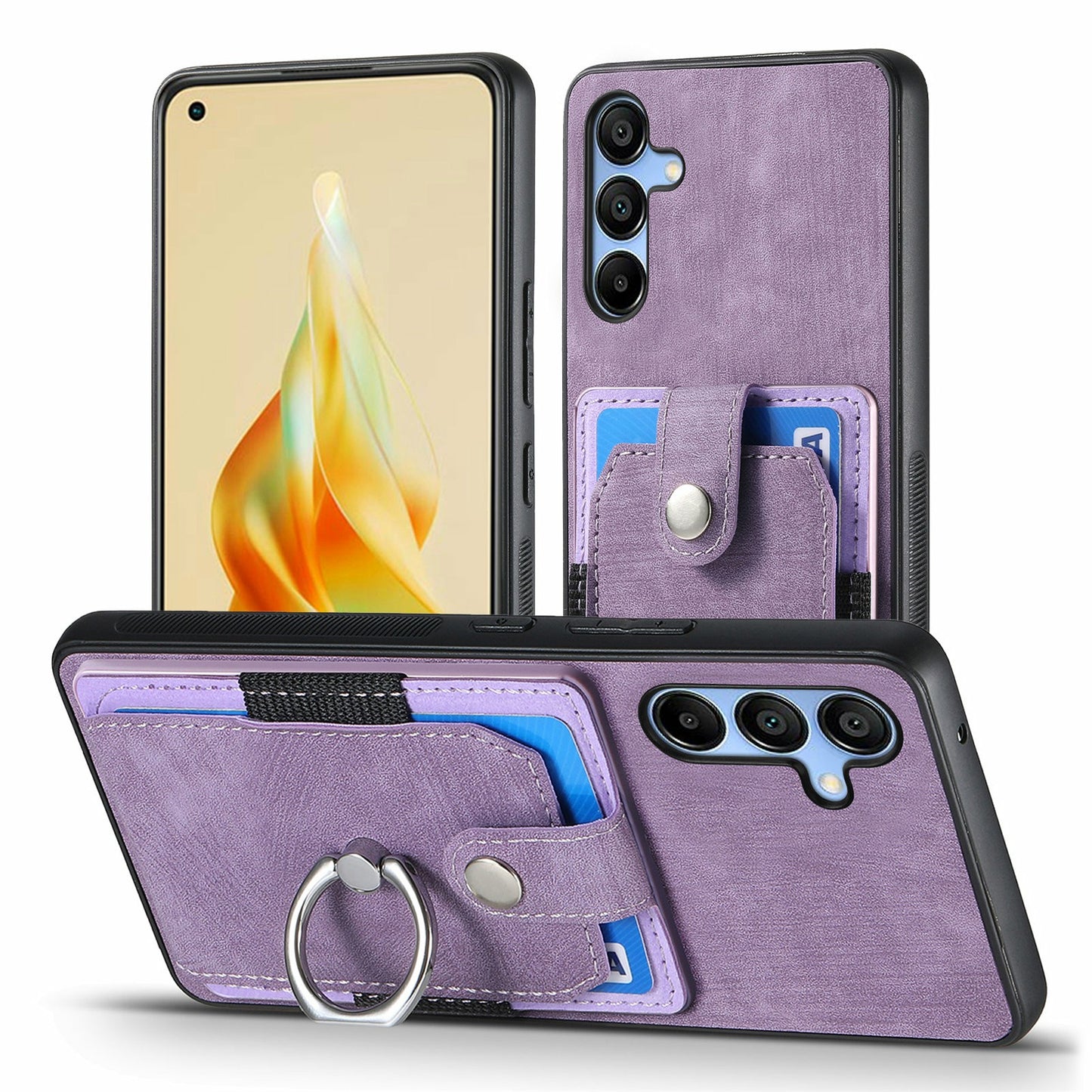For Samsung Galaxy A16 4G / 5G Case Kickstand Leather+TPU Non-Slip Protective Cover Card Slots - Purple
