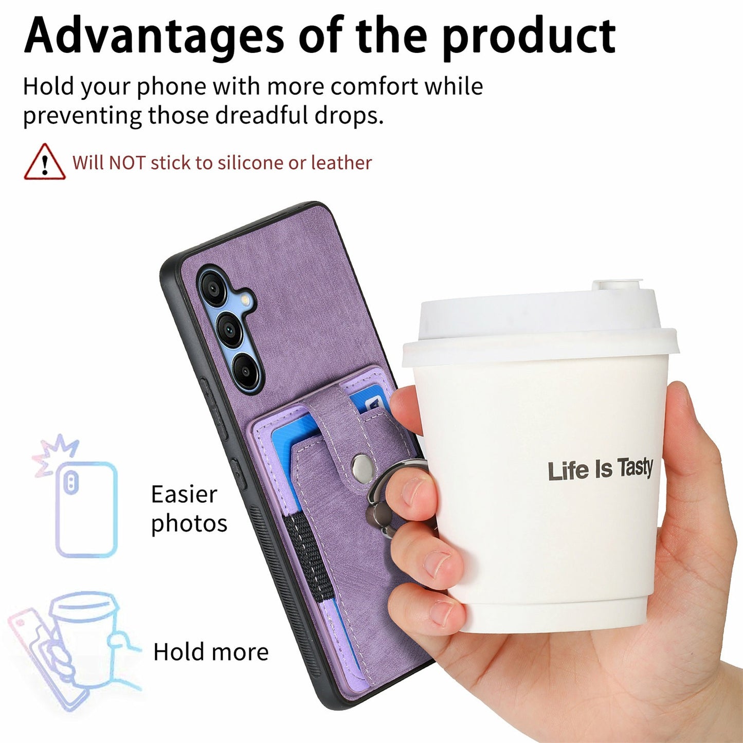 For Samsung Galaxy A16 4G / 5G Case Kickstand Leather+TPU Non-Slip Protective Cover Card Slots - Purple