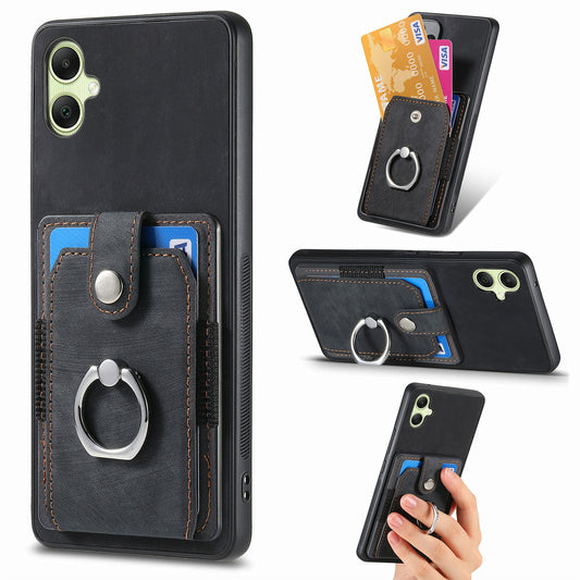 For Samsung Galaxy A06 Case Kickstand Leather+TPU Non-Slip Protective Cover Card Slots - Black