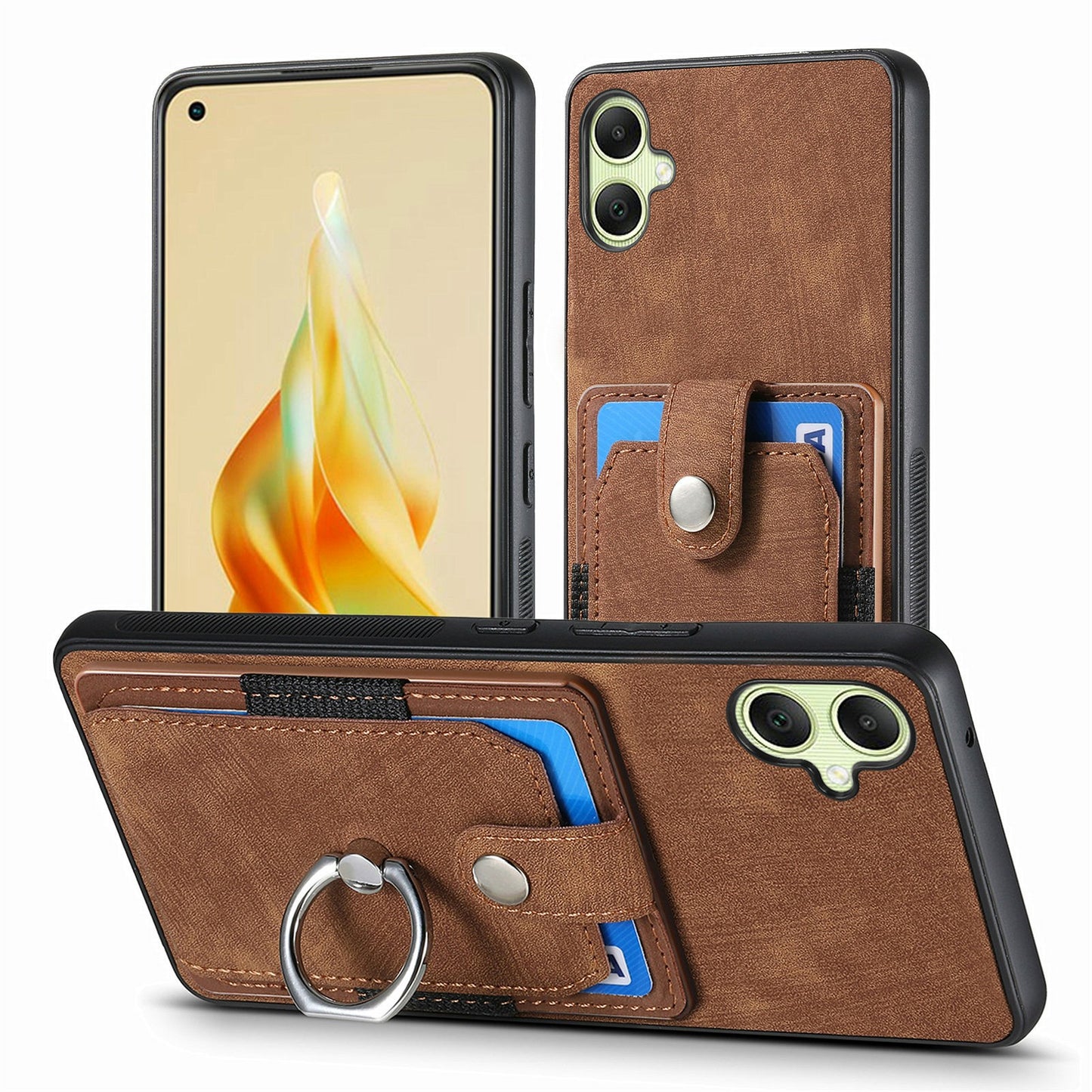 For Samsung Galaxy A06 Case Kickstand Leather+TPU Non-Slip Protective Cover Card Slots - Brown