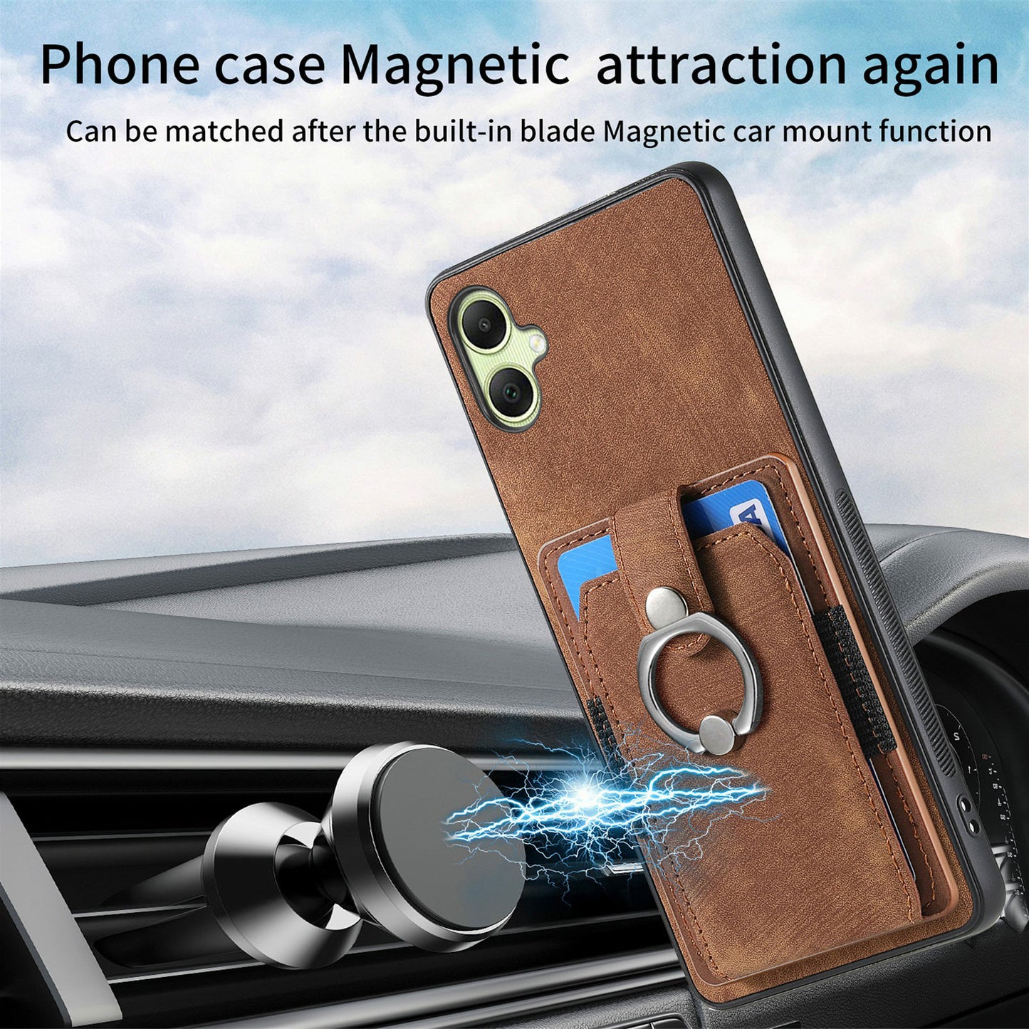 For Samsung Galaxy A06 Case Kickstand Leather+TPU Non-Slip Protective Cover Card Slots - Brown