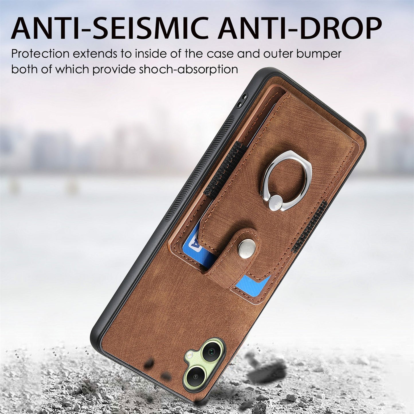 For Samsung Galaxy A06 Case Kickstand Leather+TPU Non-Slip Protective Cover Card Slots - Brown