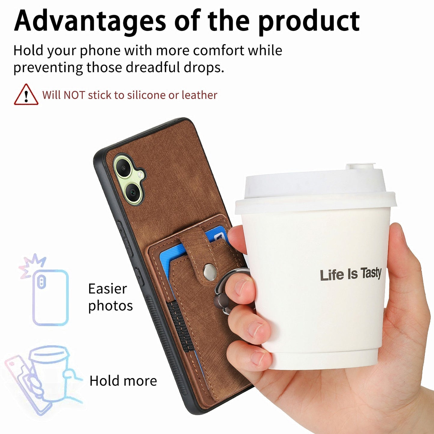 For Samsung Galaxy A06 Case Kickstand Leather+TPU Non-Slip Protective Cover Card Slots - Brown