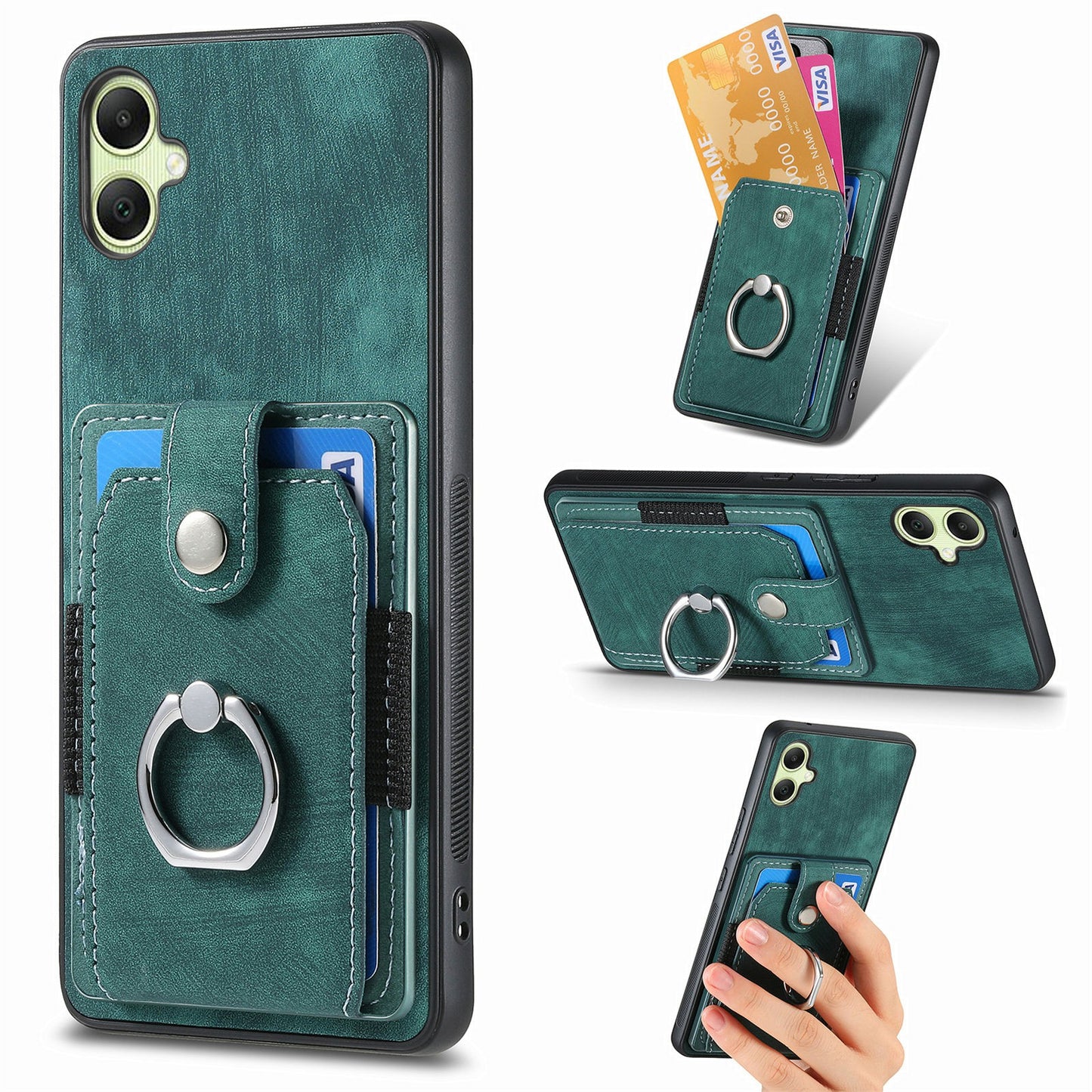 For Samsung Galaxy A06 Case Kickstand Leather+TPU Non-Slip Protective Cover Card Slots - Green