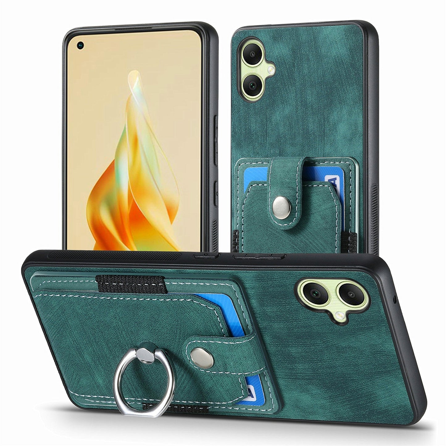 For Samsung Galaxy A06 Case Kickstand Leather+TPU Non-Slip Protective Cover Card Slots - Green