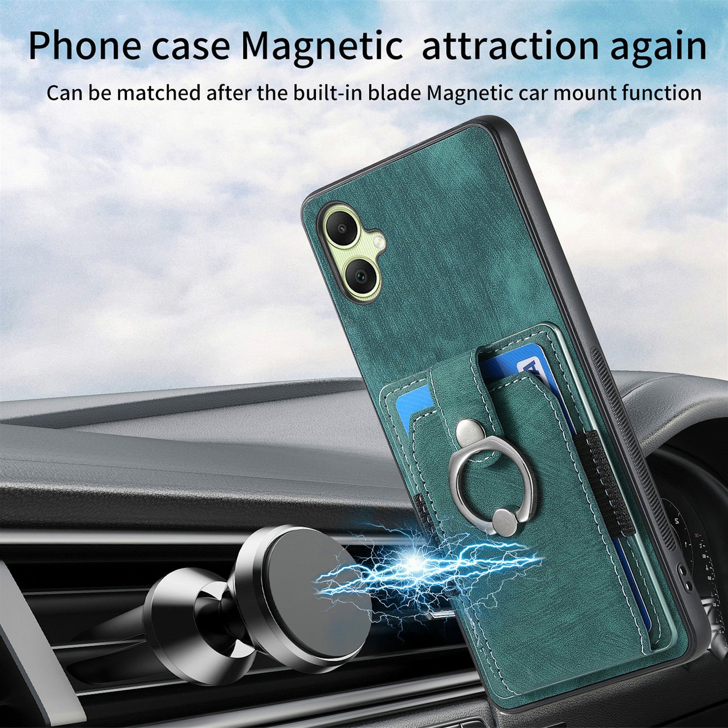 For Samsung Galaxy A06 Case Kickstand Leather+TPU Non-Slip Protective Cover Card Slots - Green