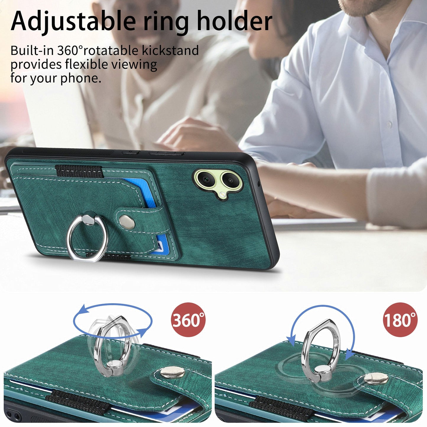 For Samsung Galaxy A06 Case Kickstand Leather+TPU Non-Slip Protective Cover Card Slots - Green