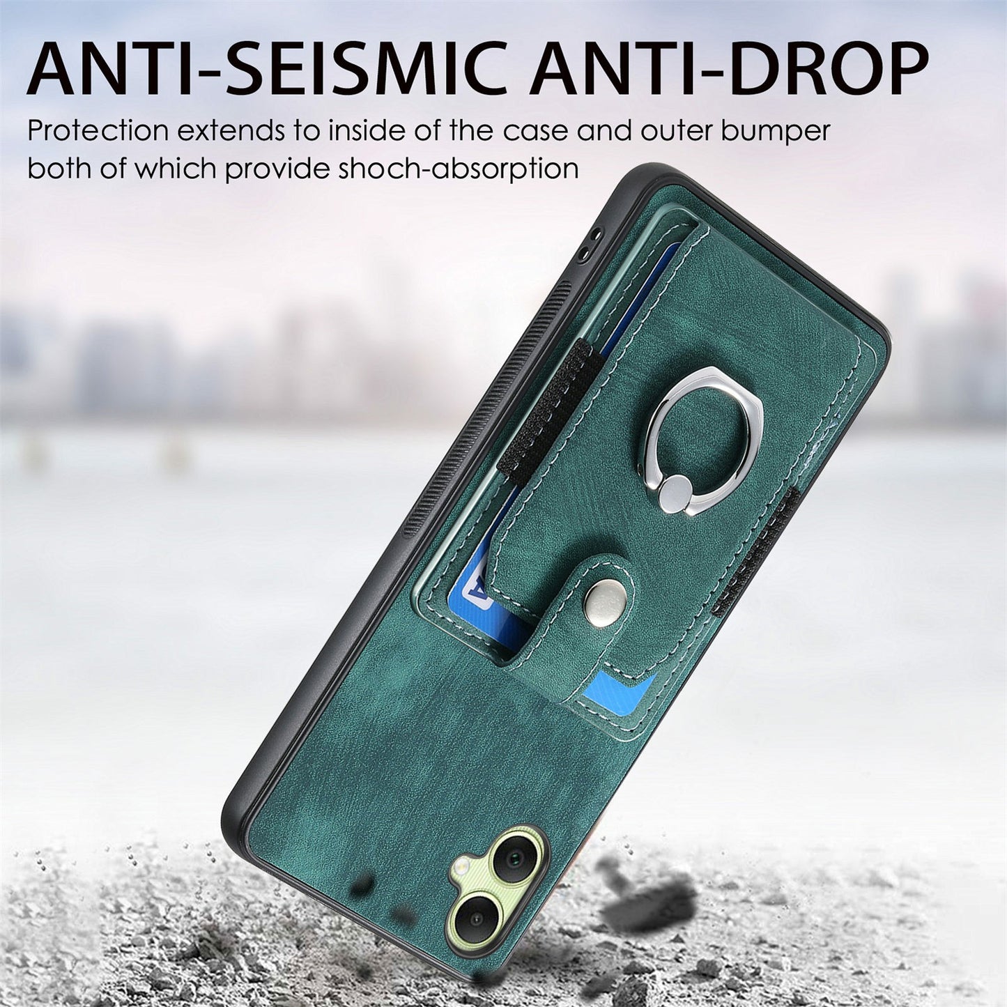 For Samsung Galaxy A06 Case Kickstand Leather+TPU Non-Slip Protective Cover Card Slots - Green