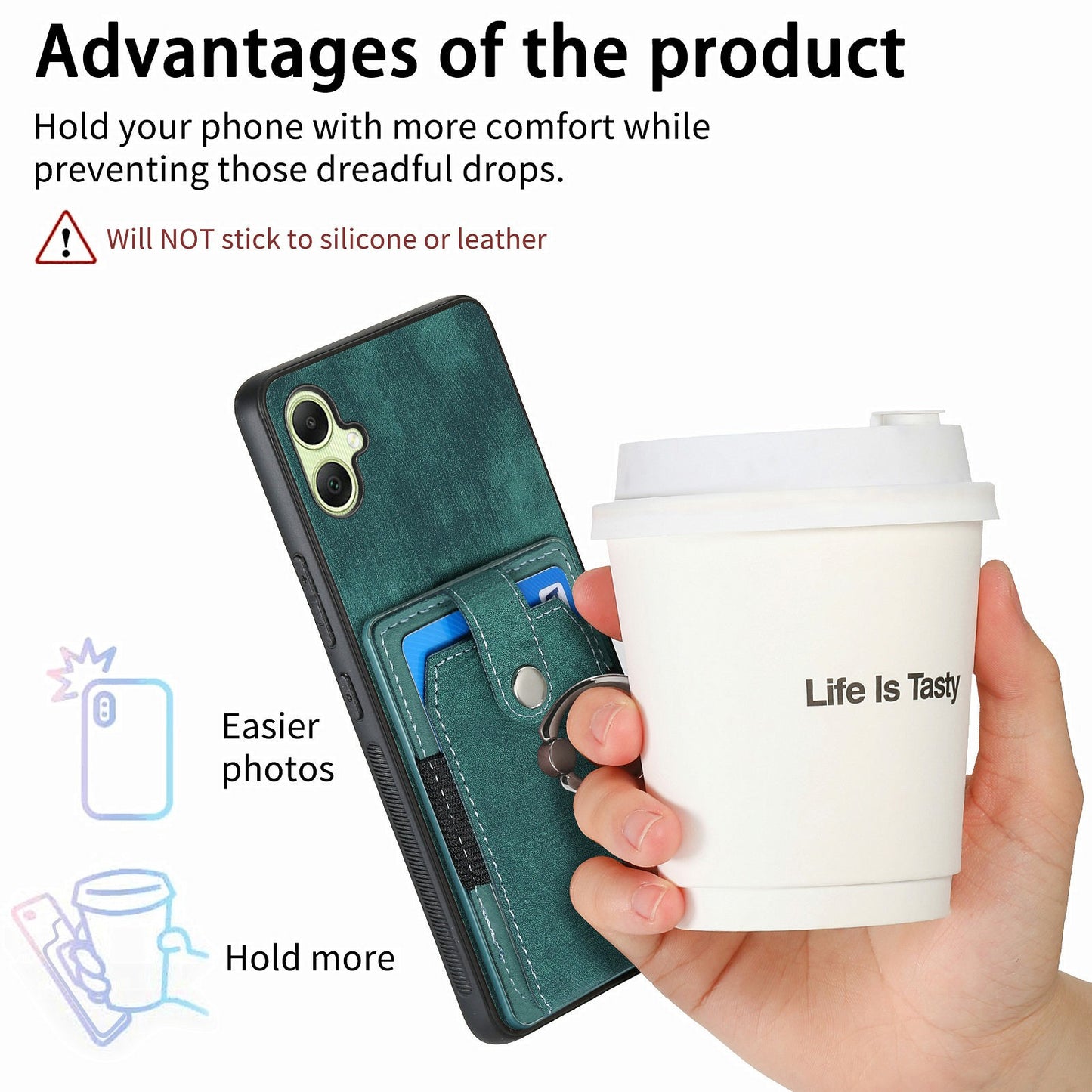 For Samsung Galaxy A06 Case Kickstand Leather+TPU Non-Slip Protective Cover Card Slots - Green