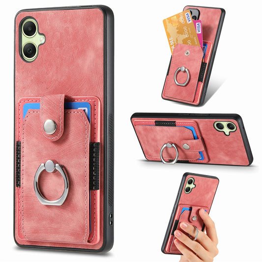 For Samsung Galaxy A06 Case Kickstand Leather+TPU Non-Slip Protective Cover Card Slots - Pink