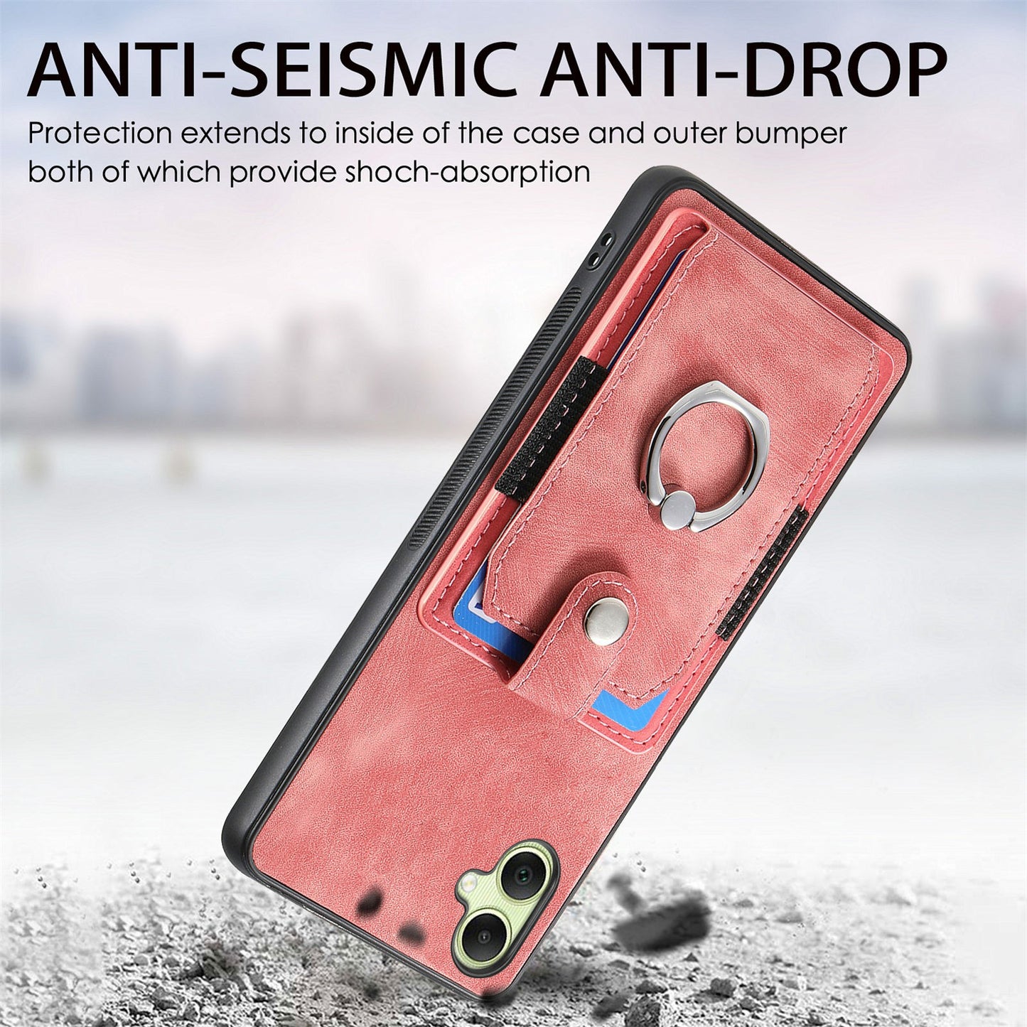 For Samsung Galaxy A06 Case Kickstand Leather+TPU Non-Slip Protective Cover Card Slots - Pink