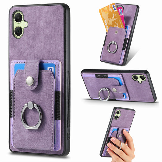 For Samsung Galaxy A06 Case Kickstand Leather+TPU Non-Slip Protective Cover Card Slots - Purple