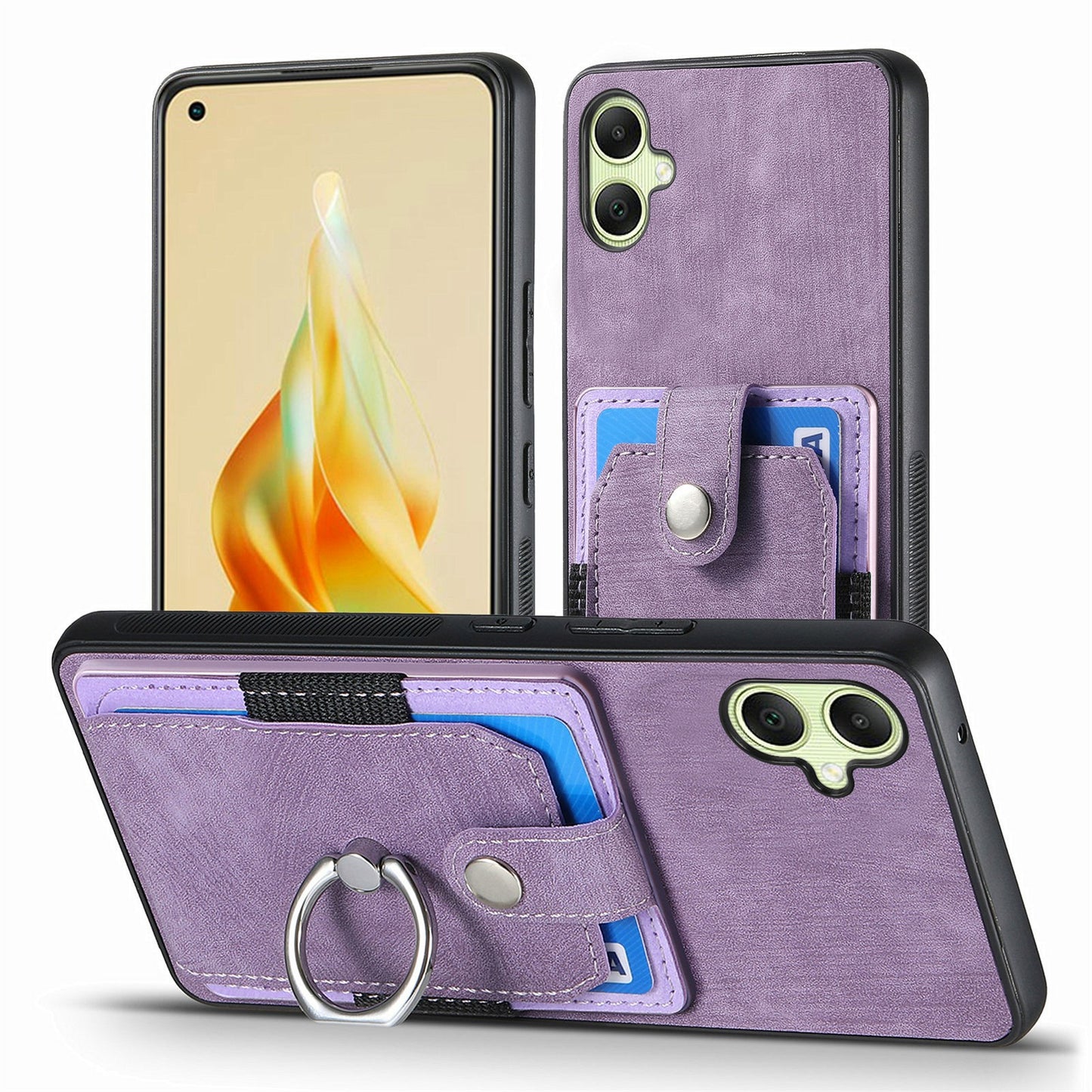 For Samsung Galaxy A06 Case Kickstand Leather+TPU Non-Slip Protective Cover Card Slots - Purple