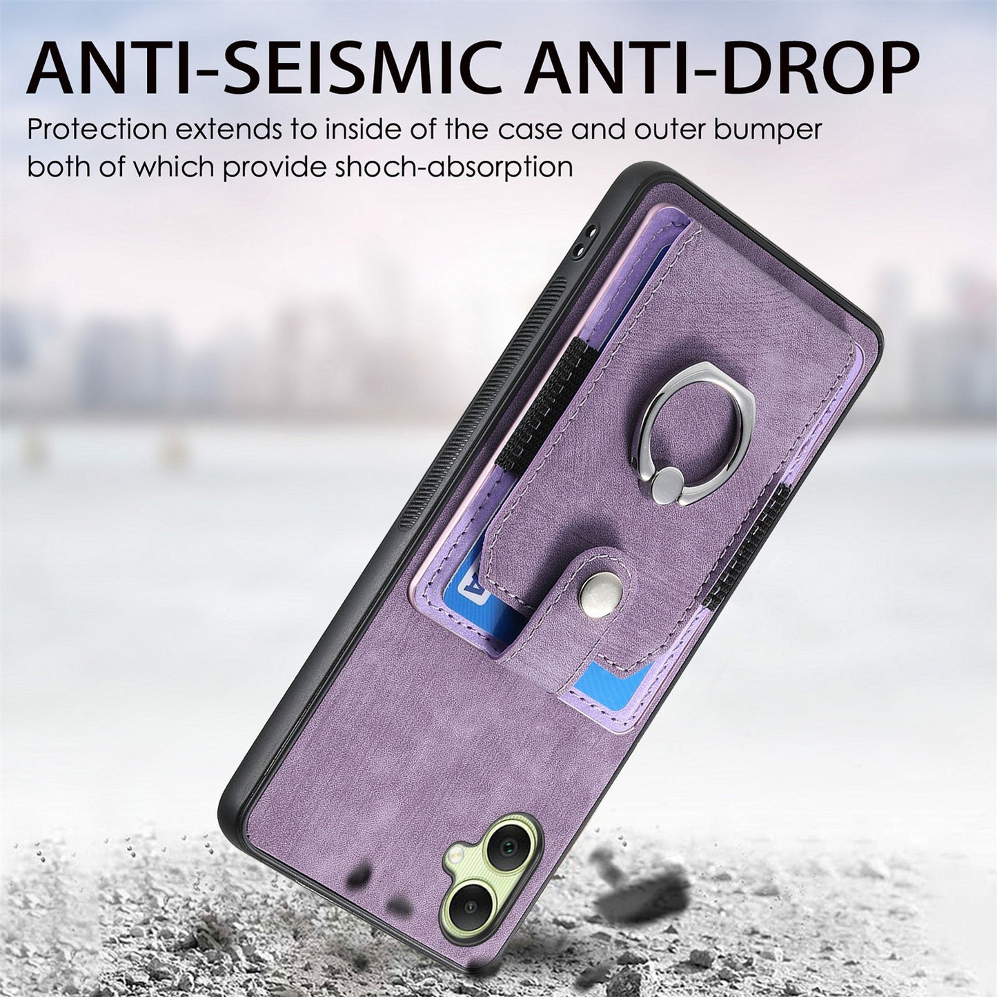 For Samsung Galaxy A06 Case Kickstand Leather+TPU Non-Slip Protective Cover Card Slots - Purple