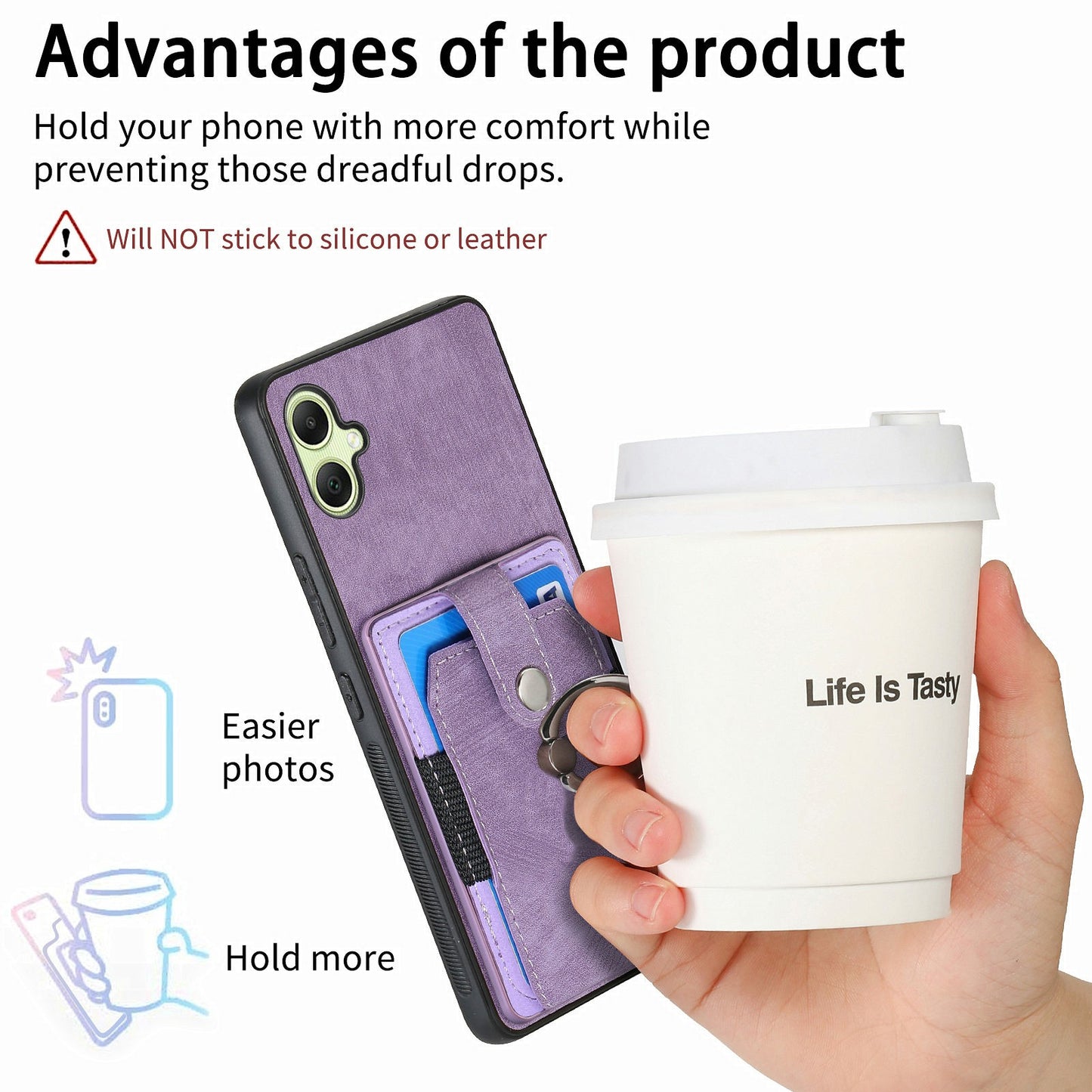 For Samsung Galaxy A06 Case Kickstand Leather+TPU Non-Slip Protective Cover Card Slots - Purple