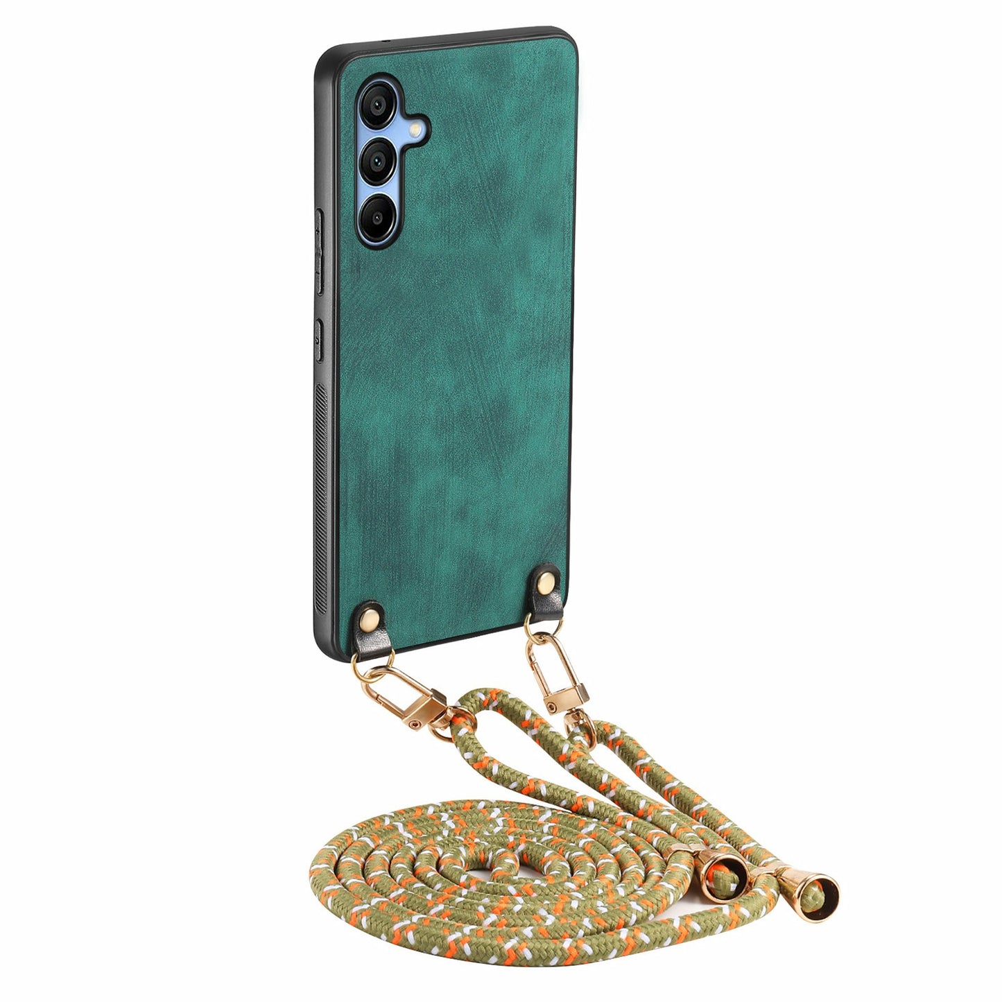 For Samsung Galaxy A16 5G  /  A16 4G Case Retro Texture Leather Coated PC+TPU Phone Cover with Hanging Rope - Green