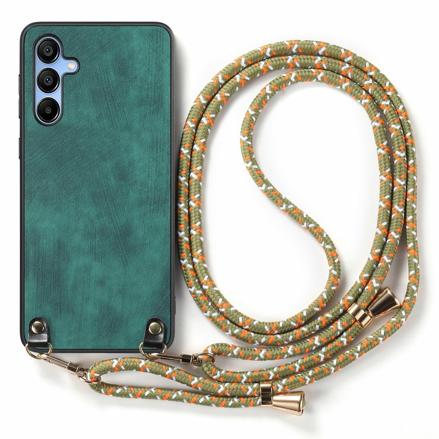 For Samsung Galaxy A16 5G  /  A16 4G Case Retro Texture Leather Coated PC+TPU Phone Cover with Hanging Rope - Green