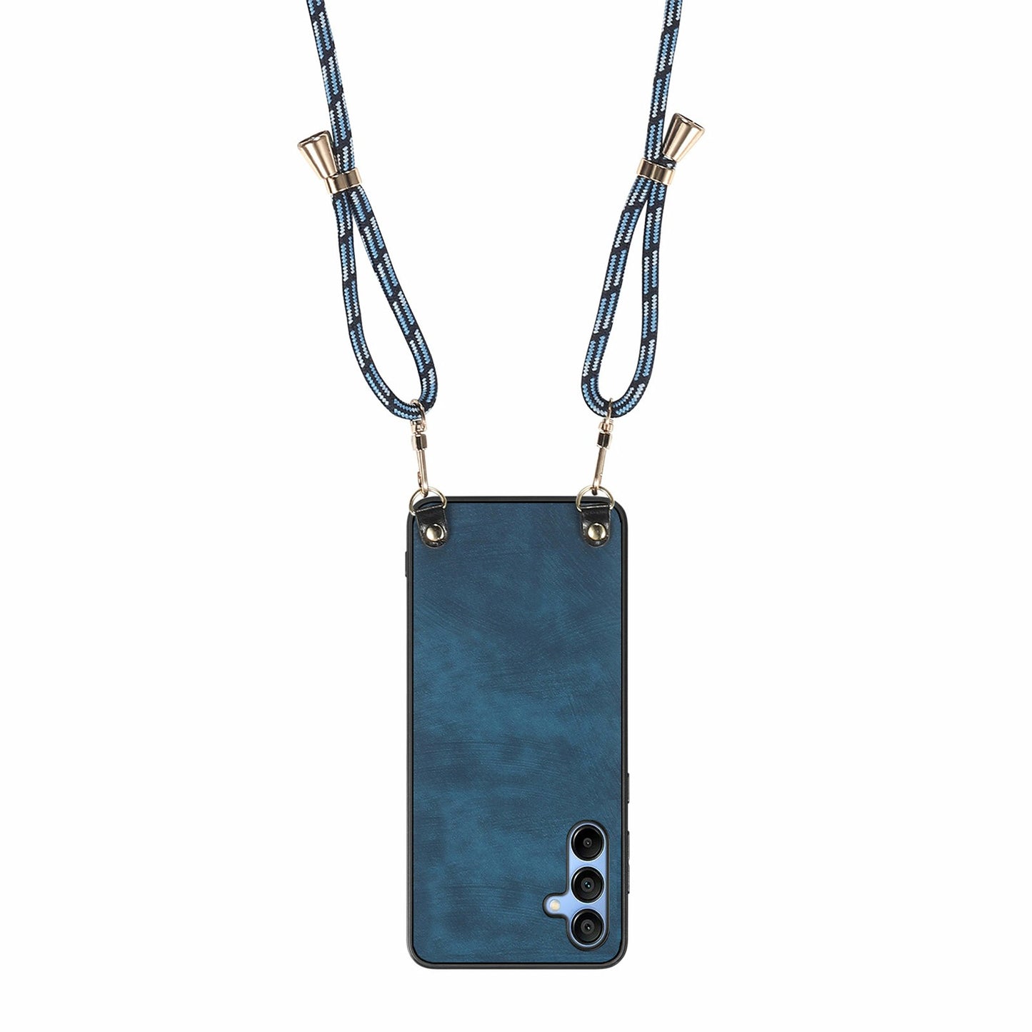 For Samsung Galaxy A16 5G  /  A16 4G Case Retro Texture Leather Coated PC+TPU Phone Cover with Hanging Rope - Blue