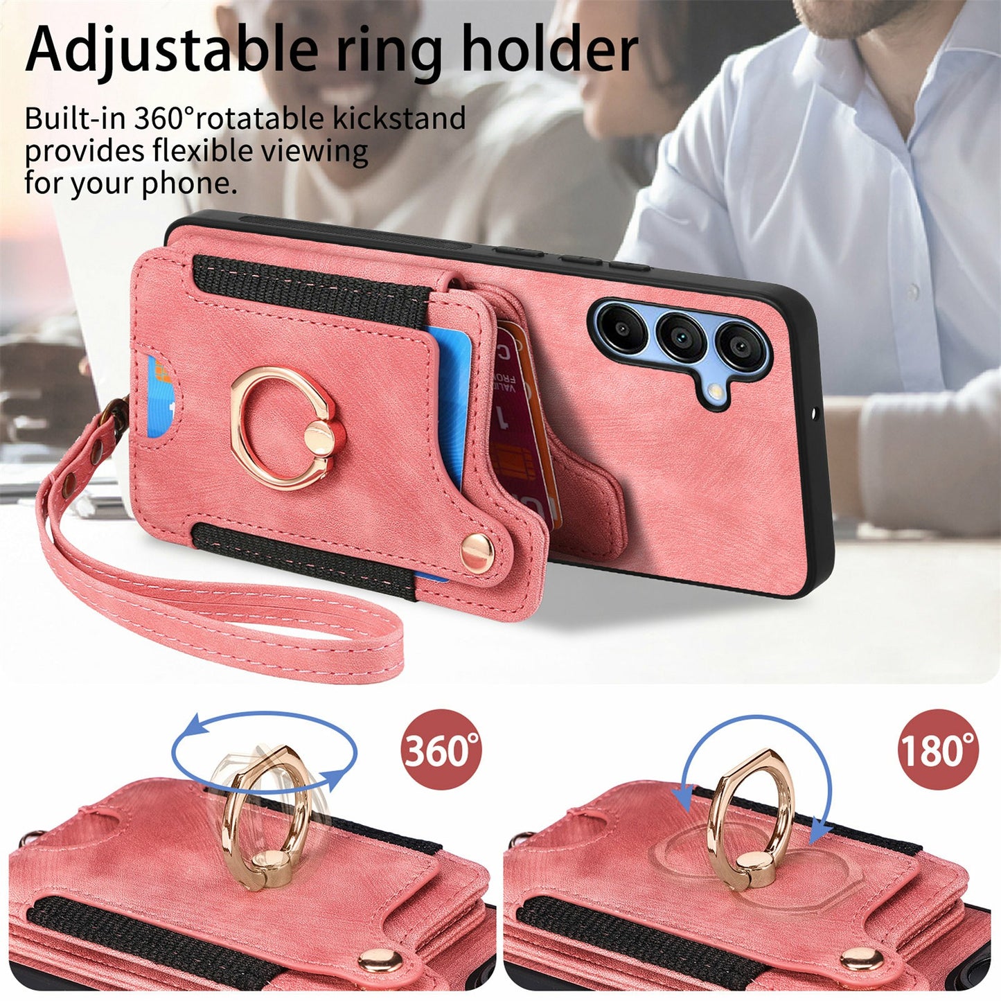 For Samsung Galaxy A16 4G  /  A16 5G Case RFID Blocking Handbag Leather+TPU Phone Cover Card Slots, Ring Holder - Blue