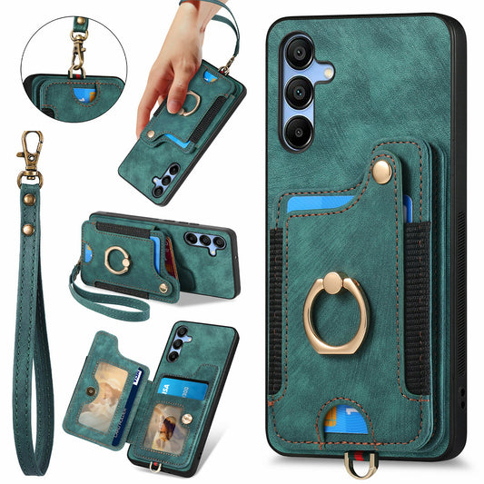 For Samsung Galaxy A16 4G  /  A16 5G Case RFID Blocking Handbag Leather+TPU Phone Cover Card Slots, Ring Holder - Green