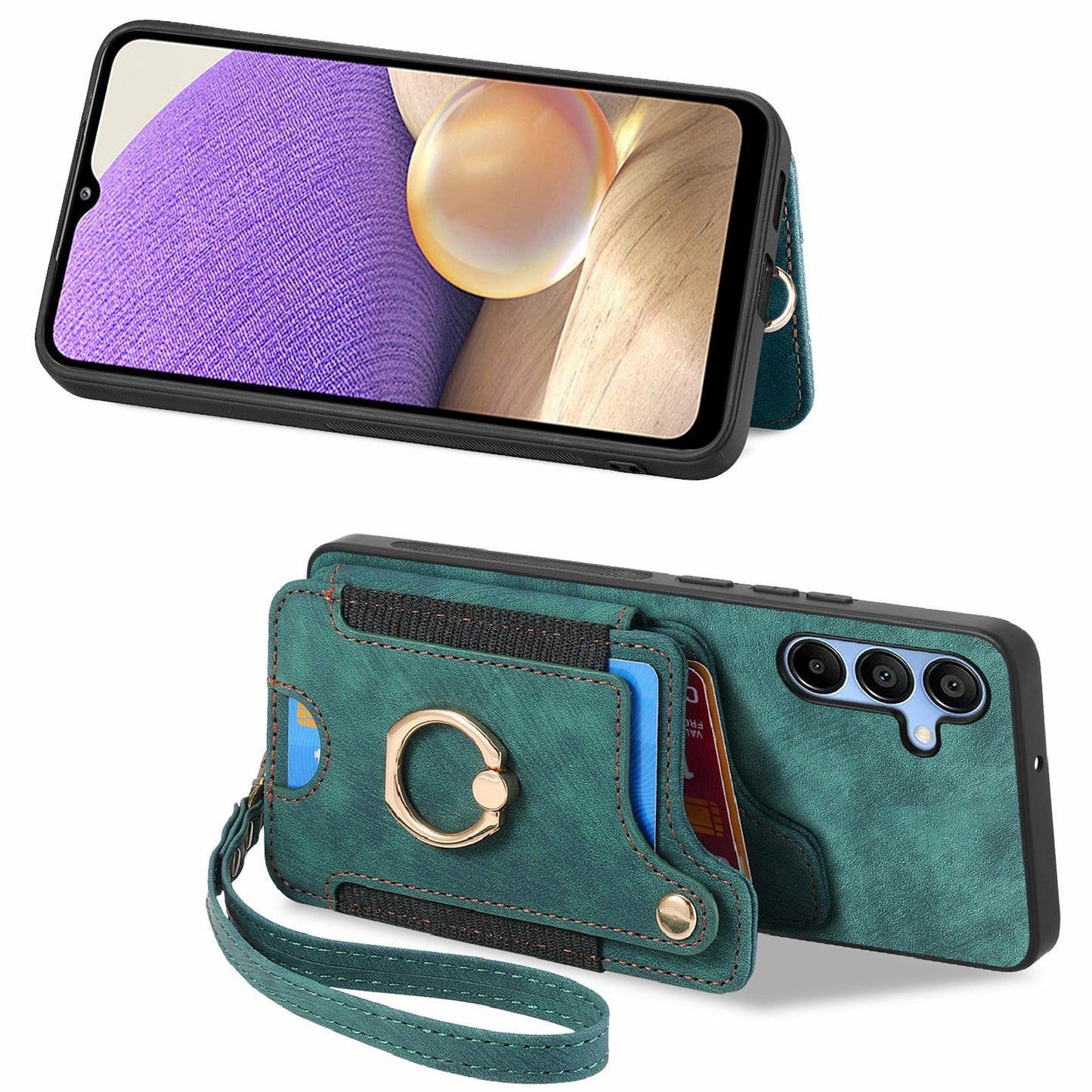 For Samsung Galaxy A16 4G  /  A16 5G Case RFID Blocking Handbag Leather+TPU Phone Cover Card Slots, Ring Holder - Green