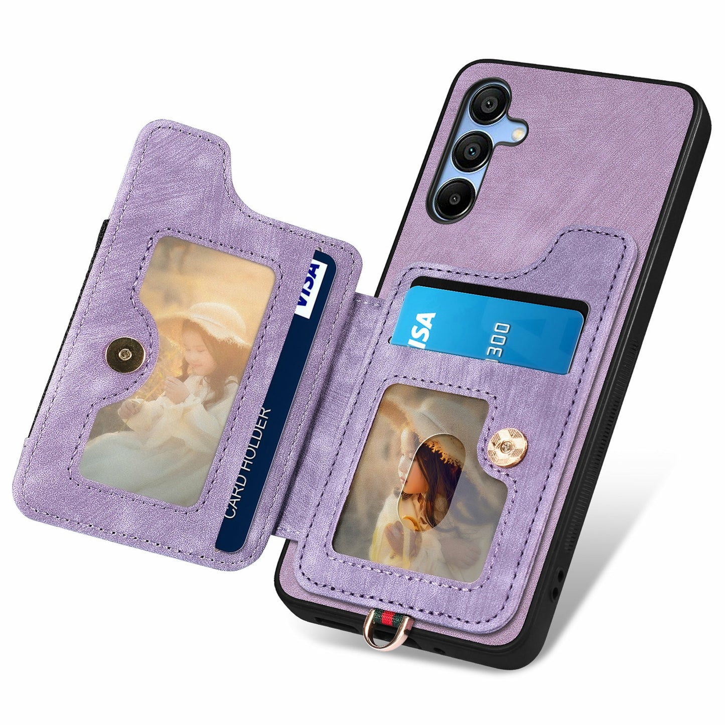 For Samsung Galaxy A16 4G  /  A16 5G Case RFID Blocking Handbag Leather+TPU Phone Cover Card Slots, Ring Holder - Purple