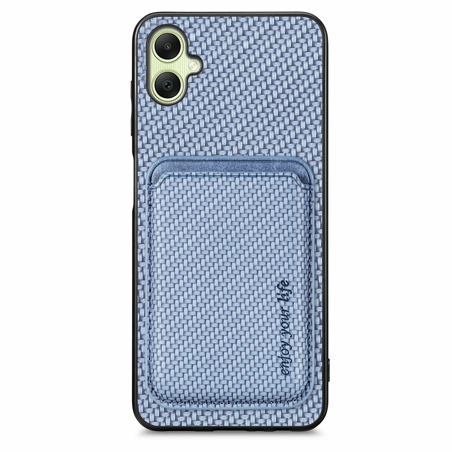 For Samsung Galaxy A06 Case Carbon Fiber Leather Back Cover with Detachable Card Bag - Blue