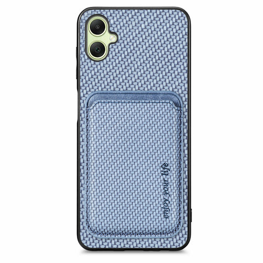 For Samsung Galaxy A06 Case Carbon Fiber Leather Back Cover with Detachable Card Bag - Blue